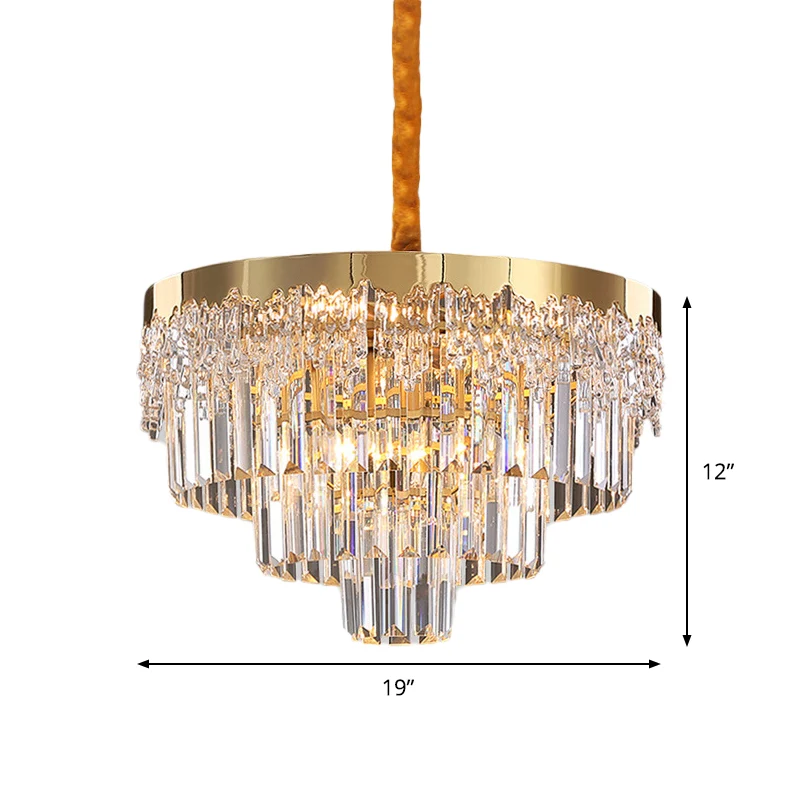 Lustre récent à 6/10 ampoules, finition dorée, blocs de cristal transparent, éclairage à Suspension conique, largeur 19 "/...