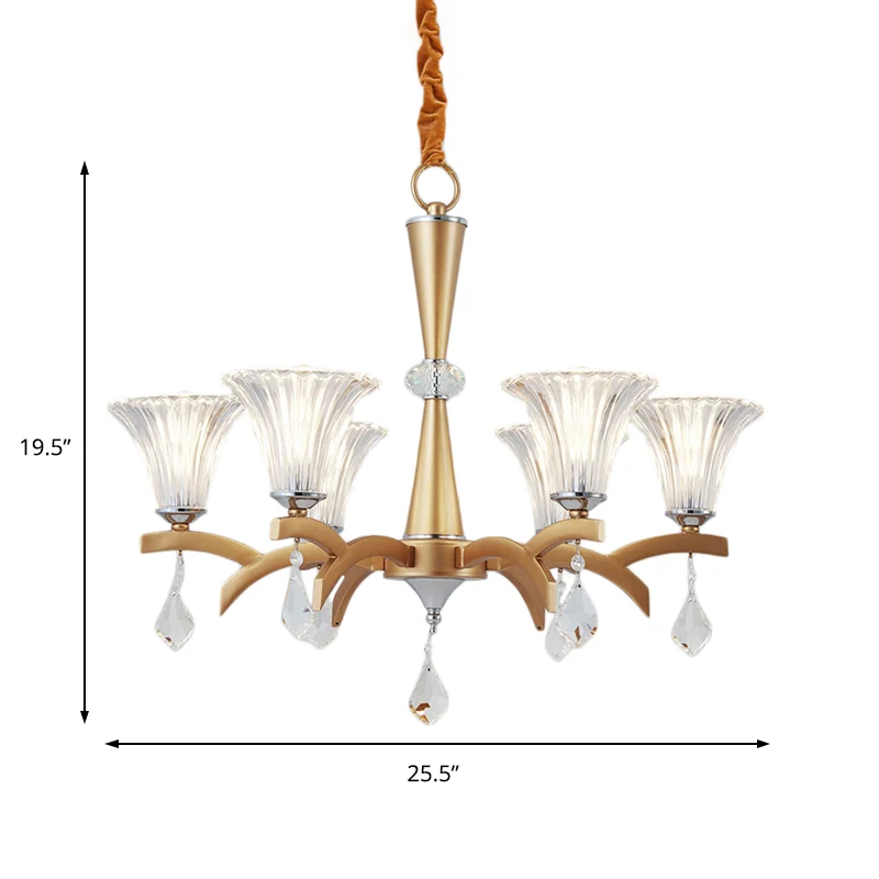 Lustre suspendu en or à 6/8 ampoules, éclairage suspendu moderne avec abat-jour en forme de cloche, Design en cristal évid...