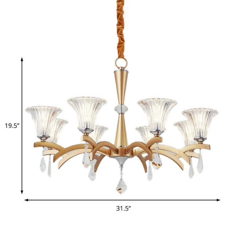 Lustre suspendu en or à 6/8 ampoules, éclairage suspendu moderne avec abat-jour en forme de cloche, Design en cristal évid...