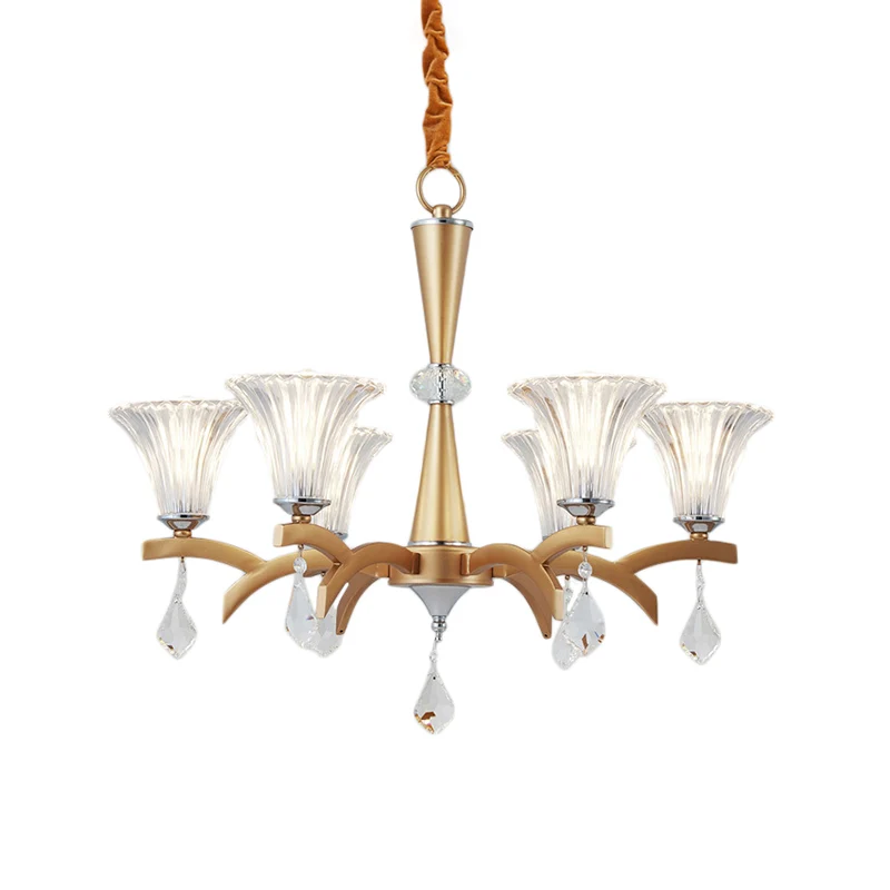 Lustre suspendu en or à 6/8 ampoules, éclairage suspendu moderne avec abat-jour en forme de cloche, Design en cristal évid...