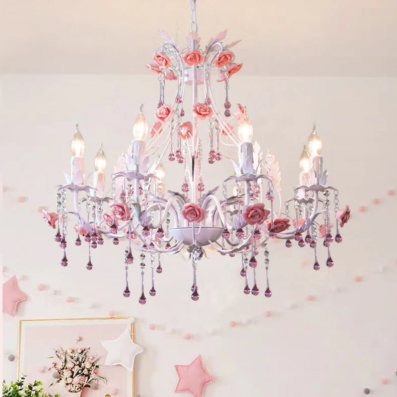 Lustre suspendu en forme de bougie, 6/8 ampoules, lampe de plafond en cristal blanc traditionaliste pour chambre à coucher