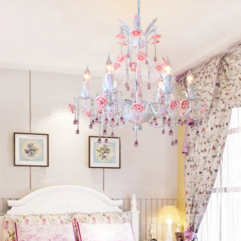 Lustre suspendu en forme de bougie, 6/8 ampoules, lampe de plafond en cristal blanc traditionaliste pour chambre à coucher