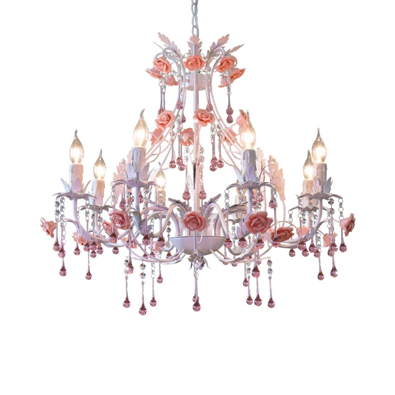 Lustre suspendu en forme de bougie, 6/8 ampoules, lampe de plafond en cristal blanc traditionaliste pour chambre à coucher