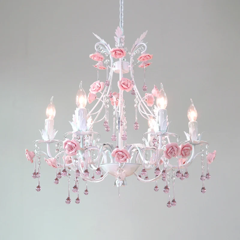 Lustre suspendu en forme de bougie, 6/8 ampoules, lampe de plafond en cristal blanc traditionaliste pour chambre à coucher