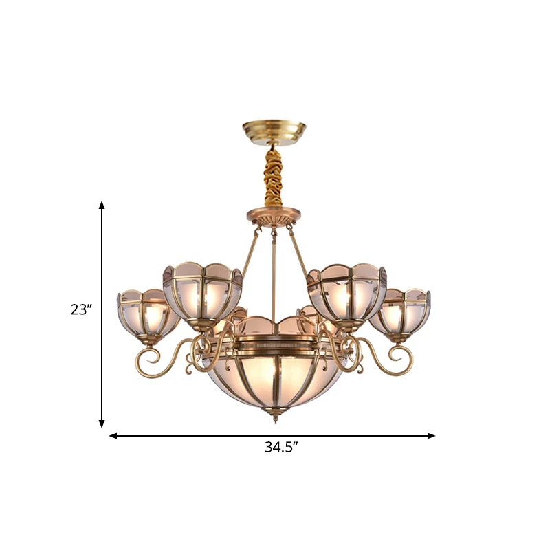 Lustre en verre givré Naturel doré, éclairage dôme, 5/6 ampoules, plafonnier suspendu colonial