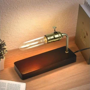 NETTLIFE Lampe de table vieux en bois -avec interrupteur Design rétro Lampe de nuit Steampunk Antique Métall(sans ampoules)