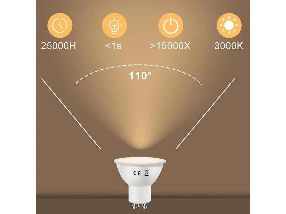 NETTLIFE Lot de 10 lampes LED GU10 Blanc brûlant 3000K 6W remplace les ampoules à incandescence 60W économie d'énergie ang...