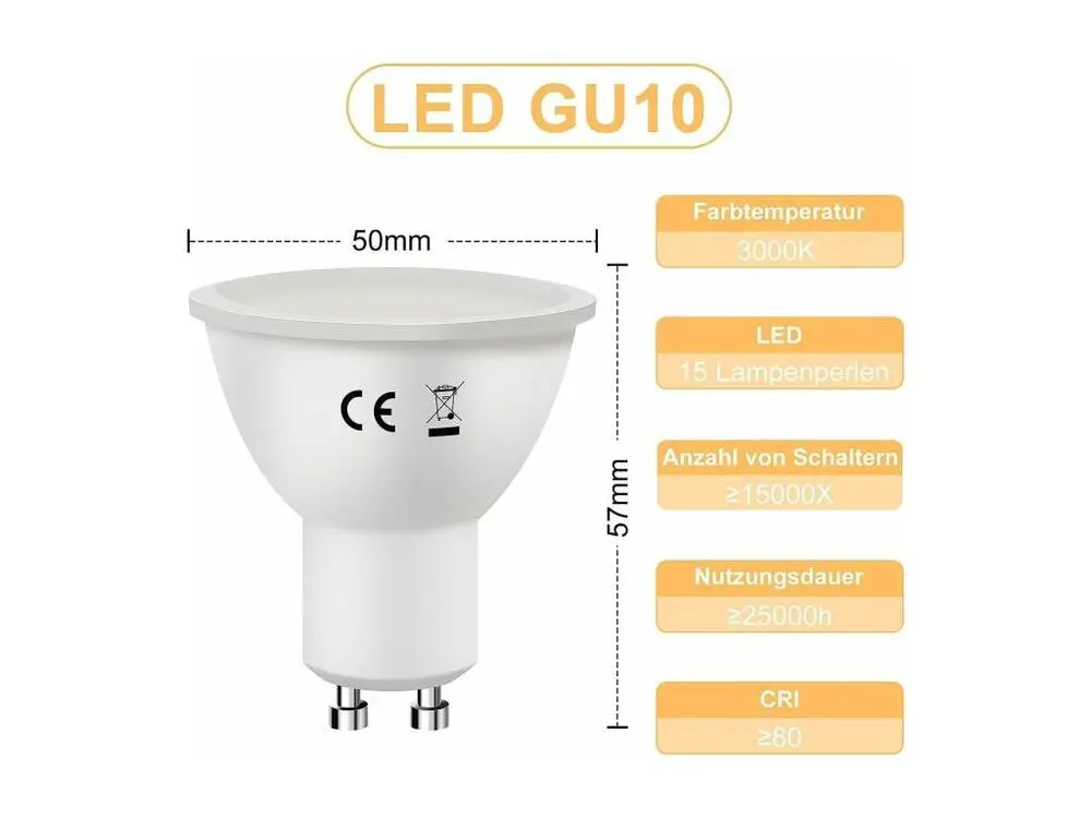 NETTLIFE Lot de 10 lampes LED GU10 Blanc brûlant 3000K 6W remplace les ampoules à incandescence 60W économie d'énergie ang...