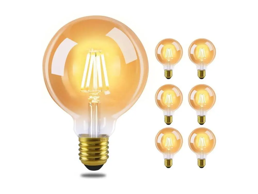 NETTLIFE Pack de 6 ampoules LED E27 lampe classique - ampoules à filament blanc chaud G95 2700K 4W Edison idéales pour mai...