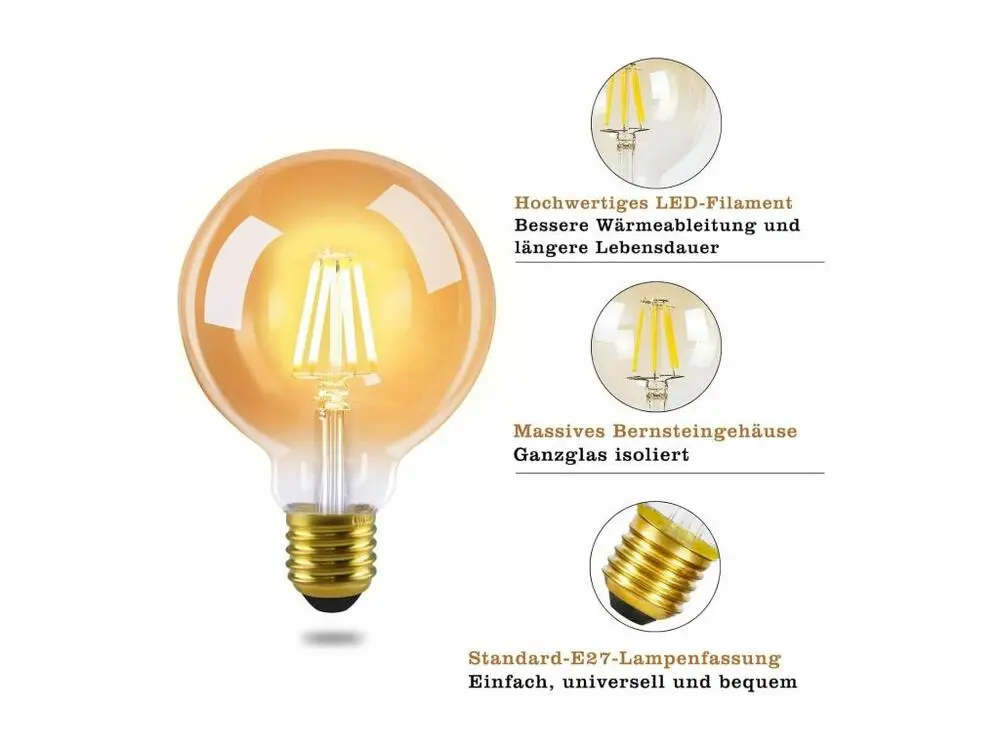 NETTLIFE Pack de 6 ampoules LED E27 lampe classique - ampoules à filament blanc chaud G95 2700K 4W Edison idéales pour mai...