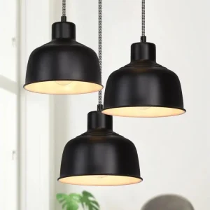 NETTLIFE Suspension Métal Diam.17,8 cm E27 Noir Vieux Industriel Rétro Cuisine Lampe 3 Ampoules pour Salle à Manger Chambr...