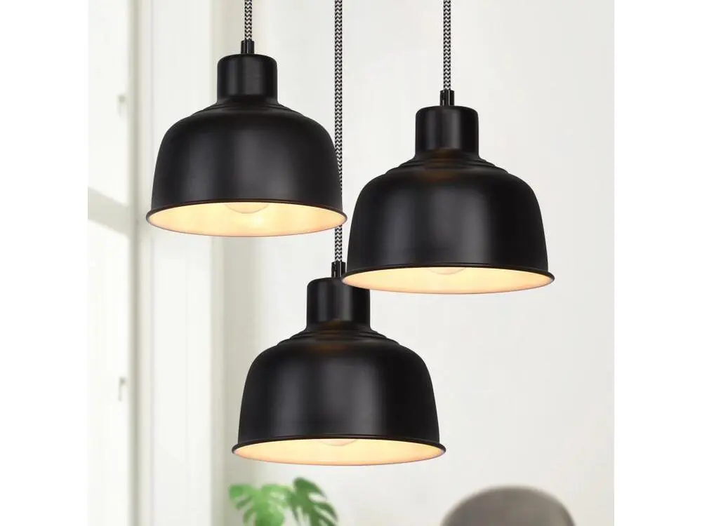NETTLIFE Suspension Métal Diam.17,8 cm E27 Noir Vieux Industriel Rétro Cuisine Lampe 3 Ampoules pour Salle à Manger Chambr...