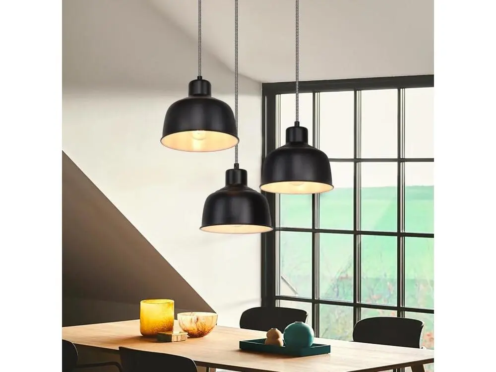 NETTLIFE Suspension Métal Diam.17,8 cm E27 Noir Vieux Industriel Rétro Cuisine Lampe 3 Ampoules pour Salle à Manger Chambr...