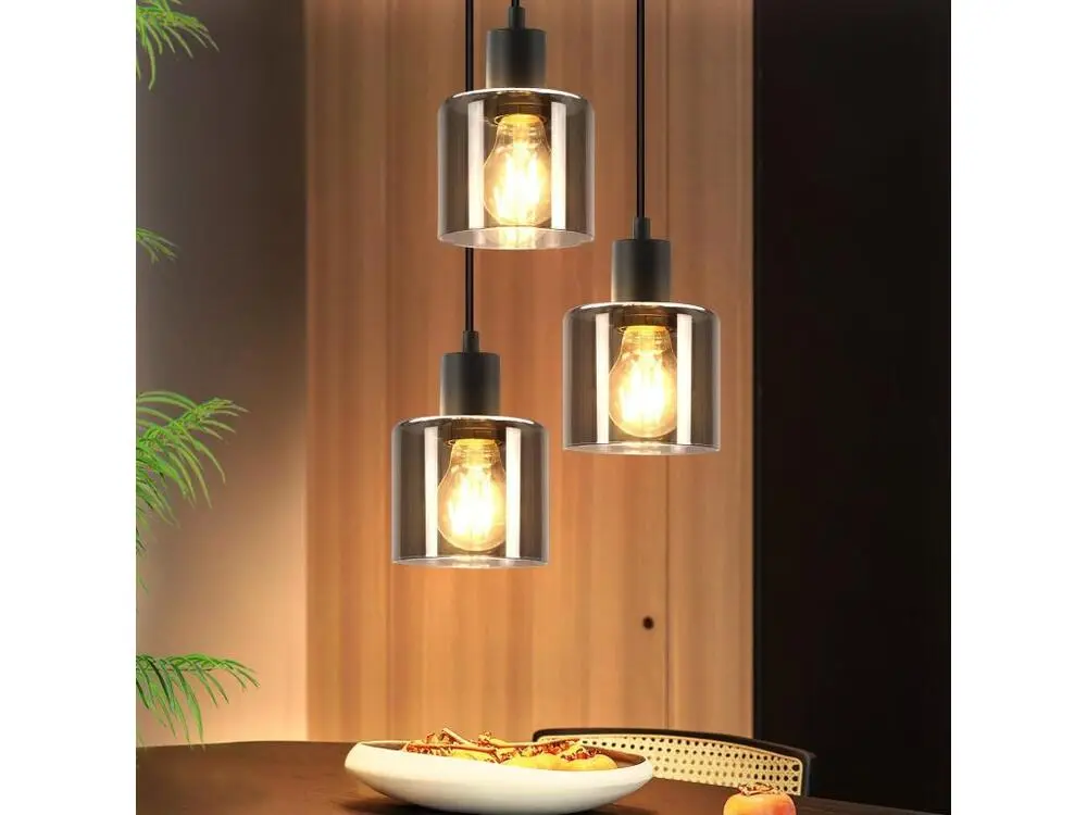 NETTLIFE Suspension Verre Noir Diam.26cm E27 Salon 3 Ampoules Lampe de Salle à Manger Nostalgique Lampe à Industrielle Rég...