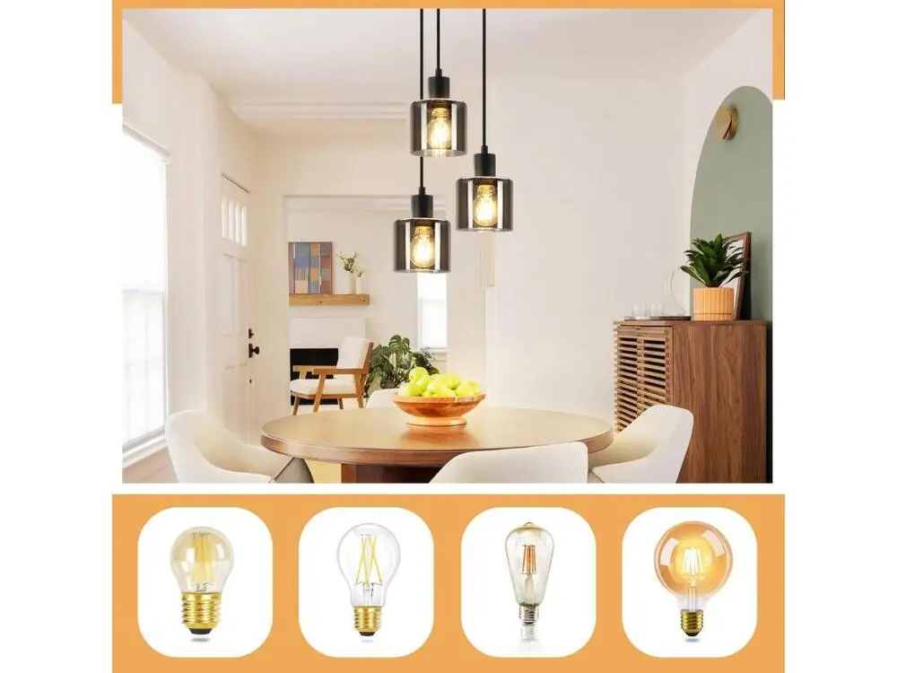 NETTLIFE Suspension Verre Noir Diam.26cm E27 Salon 3 Ampoules Lampe de Salle à Manger Nostalgique Lampe à Industrielle Rég...