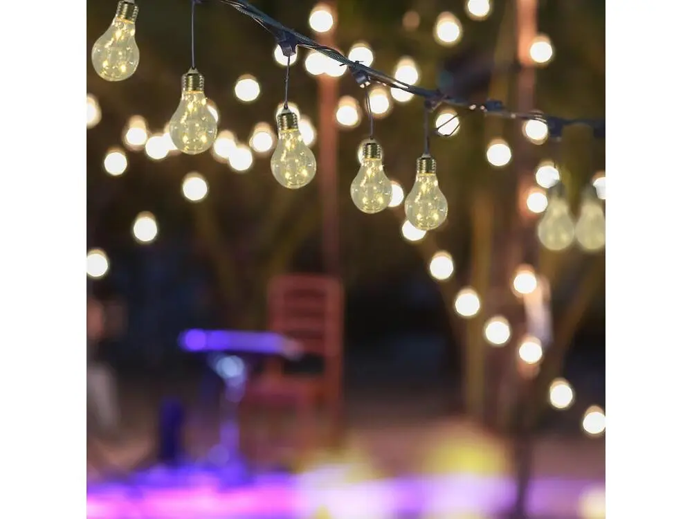 Outsunny Guirlandes lumineuses solaires extérieures - lot de 2 pièces - total 20 ampoules LED blanc doux - longueur totale...