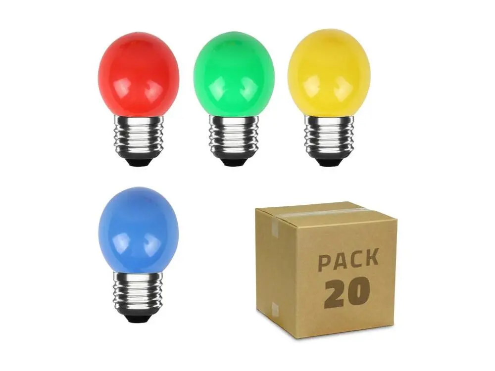 Pack 20 Ampoules LED E27 3W 300 lm G45 4 Couleurs Bigarré