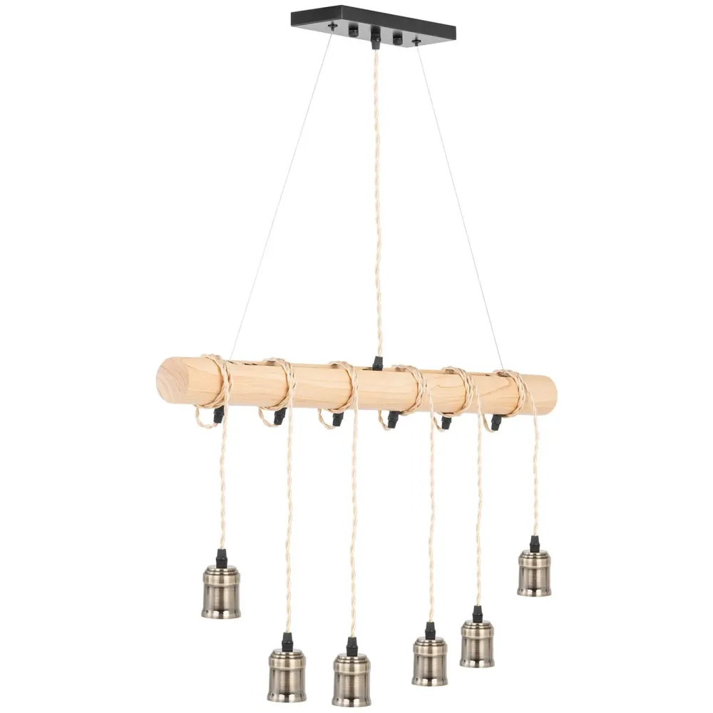 Plafonnier 6 ampoules cylindre en bois pp bois fer sable noir bois 14_0009530