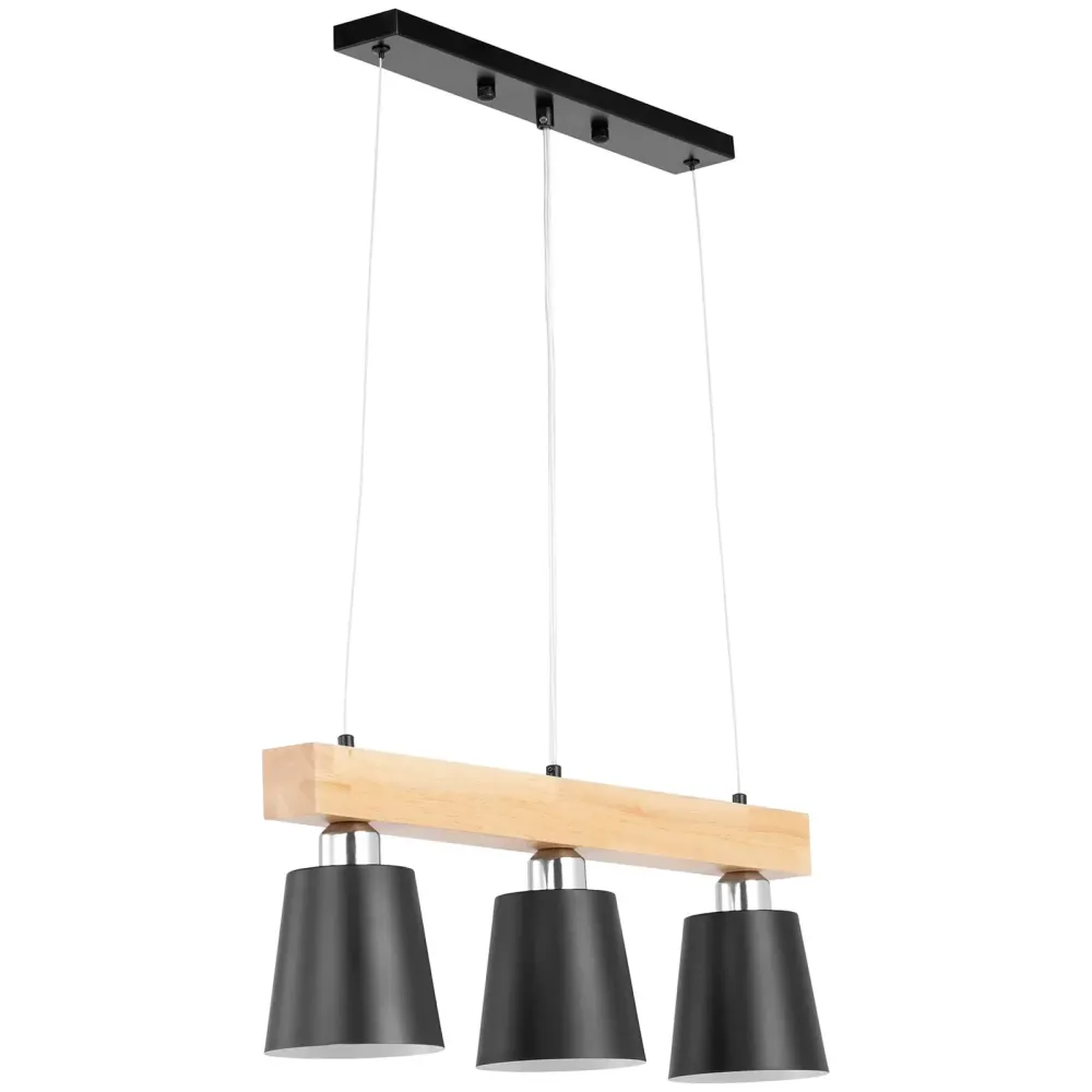 Plafonnier 3 ampoules poutres en bois bois fer noir bois naturel 14_0009520