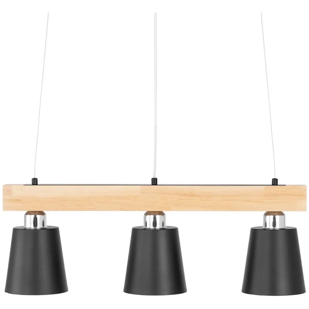 Plafonnier 3 ampoules poutres en bois bois fer noir bois naturel 14_0009520