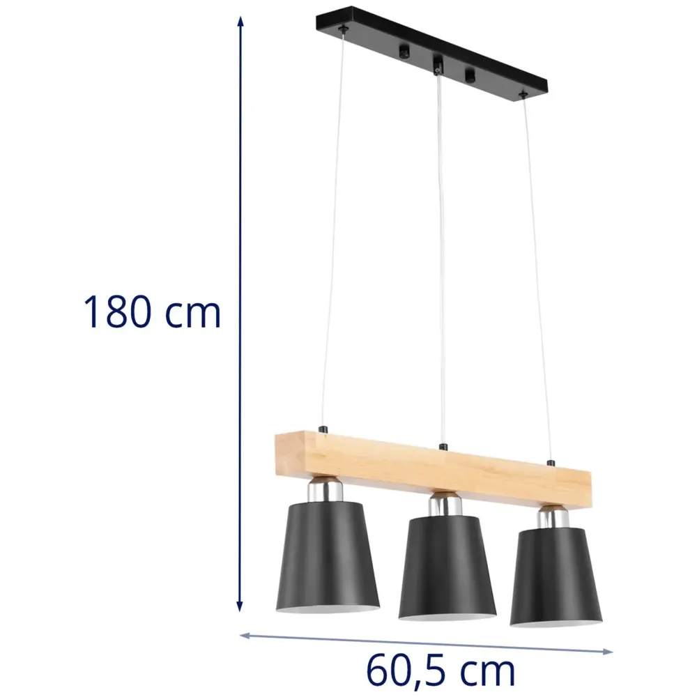 Plafonnier 3 ampoules poutres en bois bois fer noir bois naturel 14_0009520