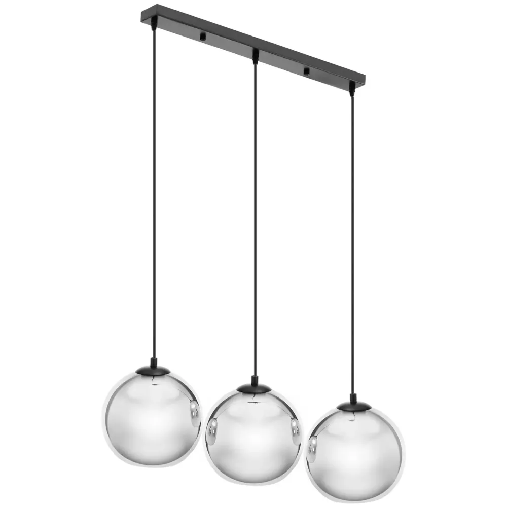 Plafonnier 3 ampoules verre verre fer chromé noir argenté 14_0009521