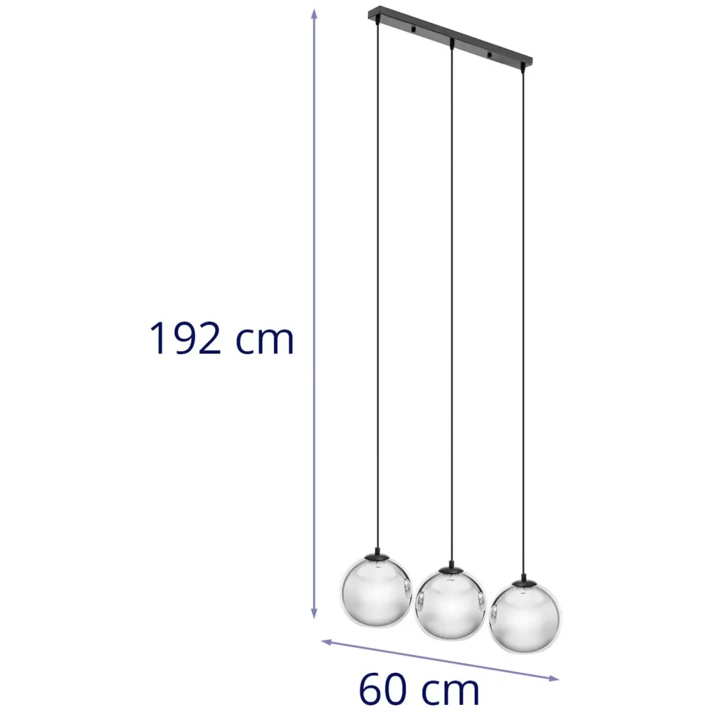 Plafonnier 3 ampoules verre verre fer chromé noir argenté 14_0009521