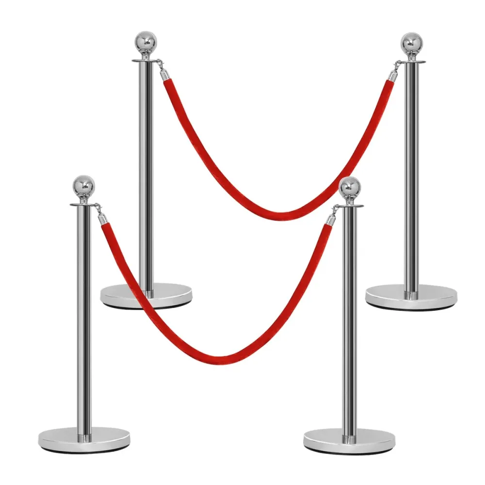 Poteaux de guidage en acier inoxydable barrière de passage avec 2 cordes pour centres commerciaux hôtel cinéma argent 20_0...