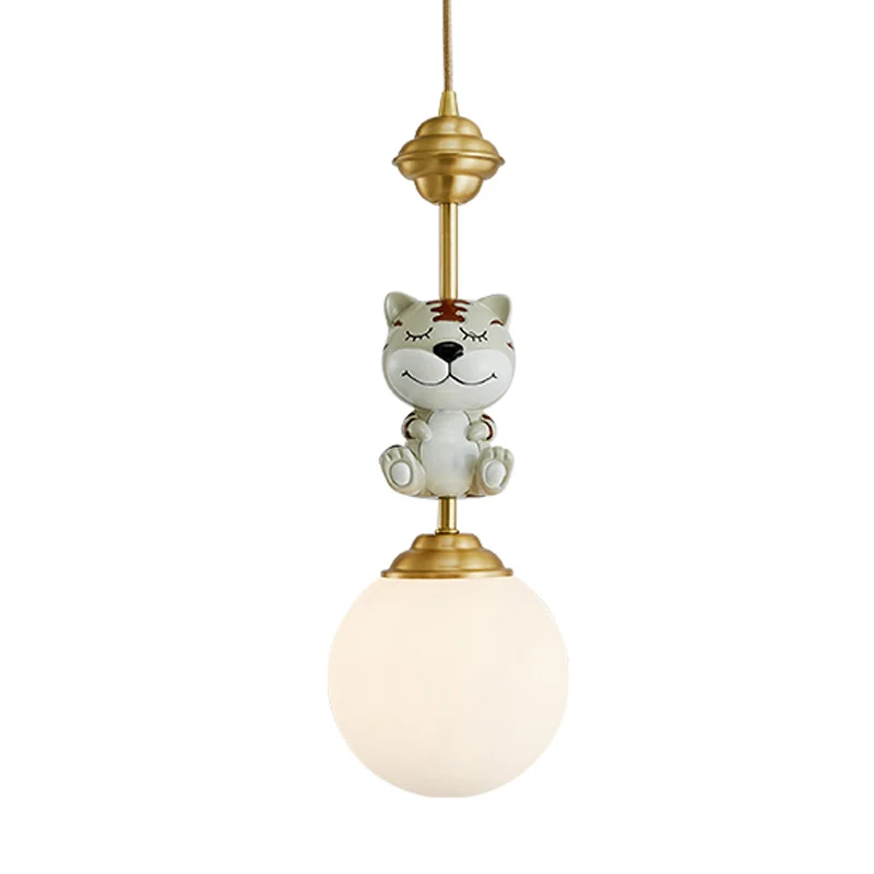 Suspension en forme de vache/tigre doré, 1 ampoule, en résine, avec abat-jour en verre blanc global
