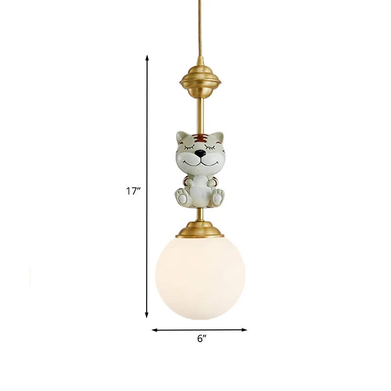 Suspension en forme de vache/tigre doré, 1 ampoule, en résine, avec abat-jour en verre blanc global