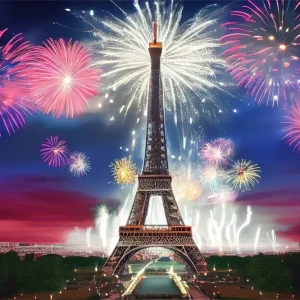 Toile de fond Nuit à Paris Feux d’Artifice Étincelants Tour Eiffel GQ4-36
