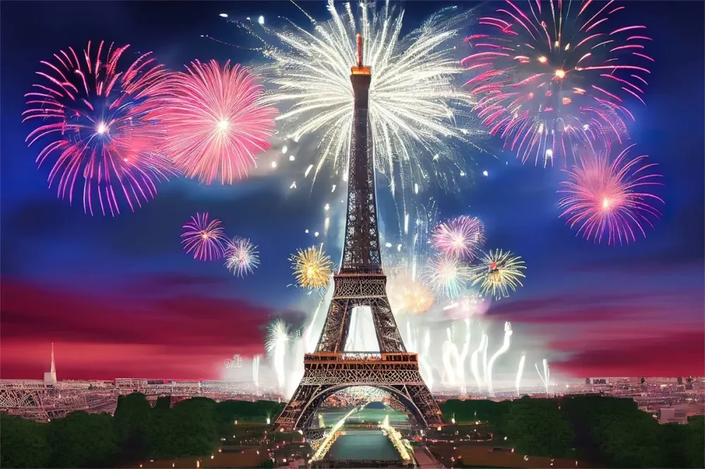 Toile de fond Nuit à Paris Feux d’Artifice Étincelants Tour Eiffel GQ4-36