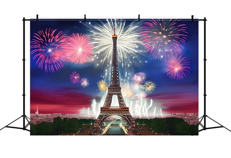 Toile de fond Nuit à Paris Feux d’Artifice Étincelants Tour Eiffel GQ4-36