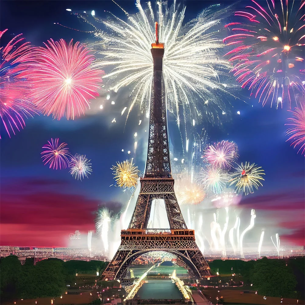 Toile de fond Nuit à Paris Feux d’Artifice Étincelants Tour Eiffel GQ4-36