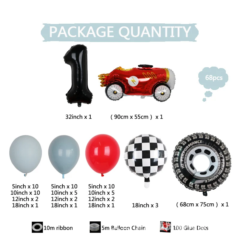 Chaîne de Ballons pour Fête d'Anniversaire Voiture de Course BA39 pour Motoneige