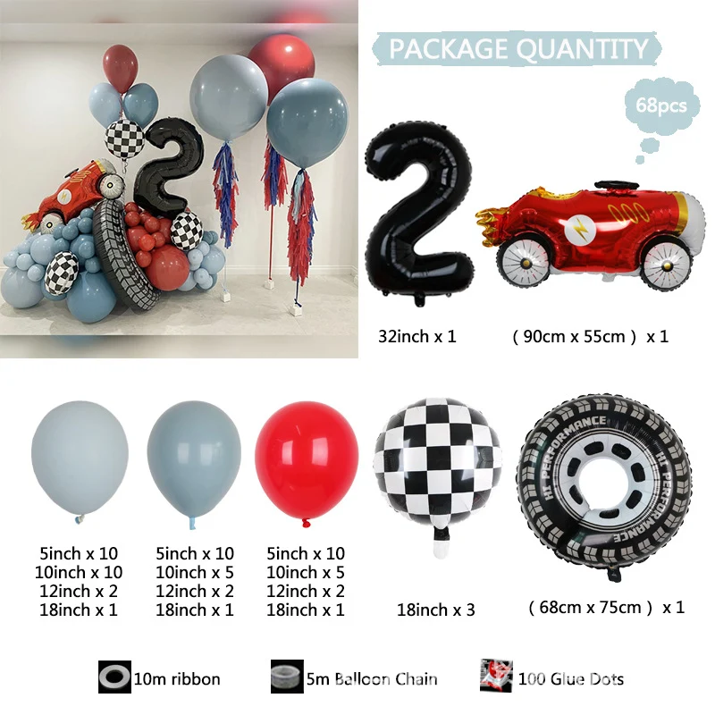 Chaîne de Ballons pour Fête d'Anniversaire Voiture de Course BA39 pour Motoneige