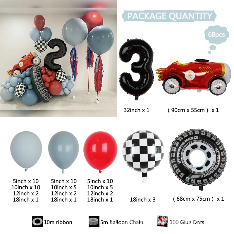 Chaîne de Ballons pour Fête d'Anniversaire Voiture de Course BA39 pour Motoneige