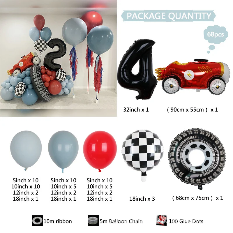 Chaîne de Ballons pour Fête d'Anniversaire Voiture de Course BA39 pour Motoneige