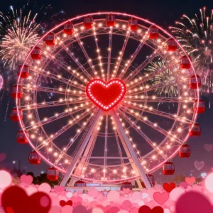 Coffre de rangement Fond scintillant pour la Saint-Valentin avec des feux d'artifice et des cœurs Fond avec une grande rou...