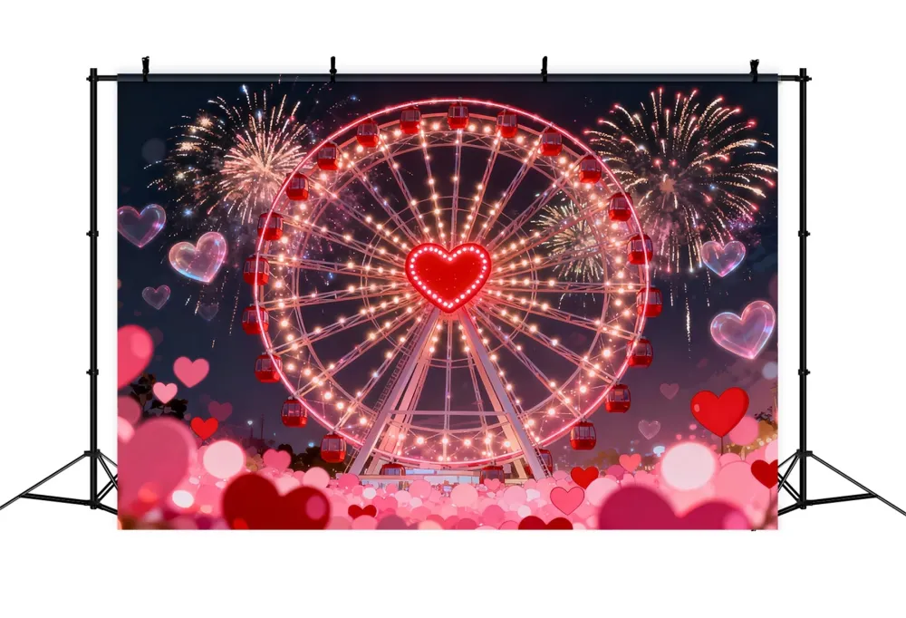 Coffre de rangement Fond scintillant pour la Saint-Valentin avec des feux d'artifice et des cœurs Fond avec une grande rou...