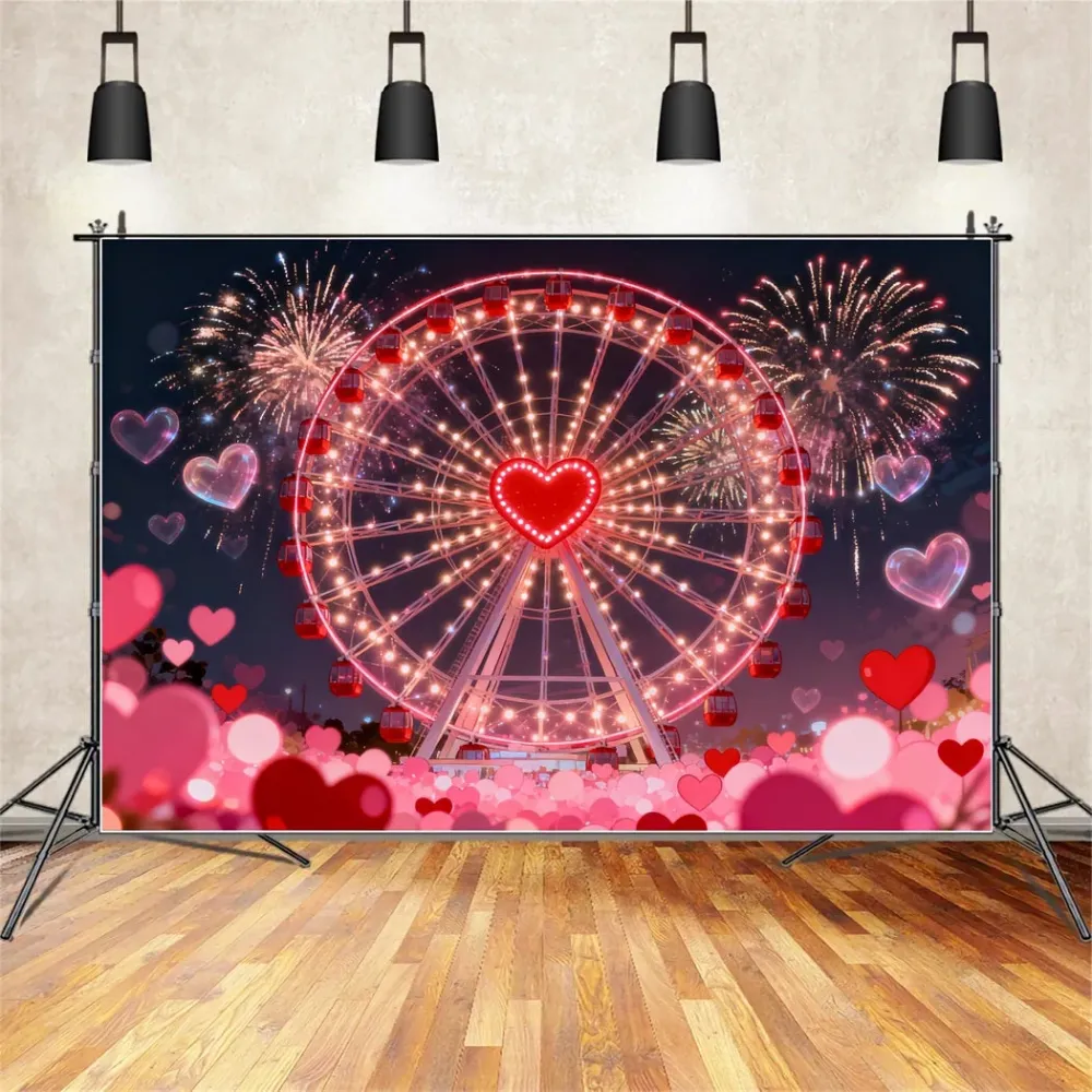 Coffre de rangement Fond scintillant pour la Saint-Valentin avec des feux d'artifice et des cœurs Fond avec une grande rou...