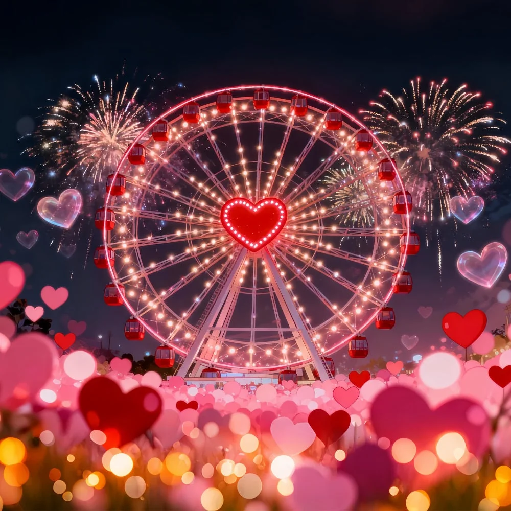 Coffre de rangement Fond scintillant pour la Saint-Valentin avec des feux d'artifice et des cœurs Fond avec une grande rou...