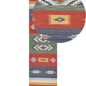 En coton pur Kilim Area Rug 80 x 300 cm Multicolour KAMARIS