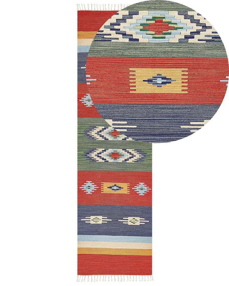 En coton pur Kilim Area Rug 80 x 300 cm Multicolour KAMARIS