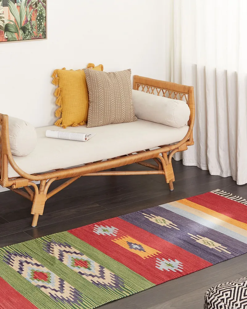 En coton pur Kilim Area Rug 80 x 300 cm Multicolour KAMARIS