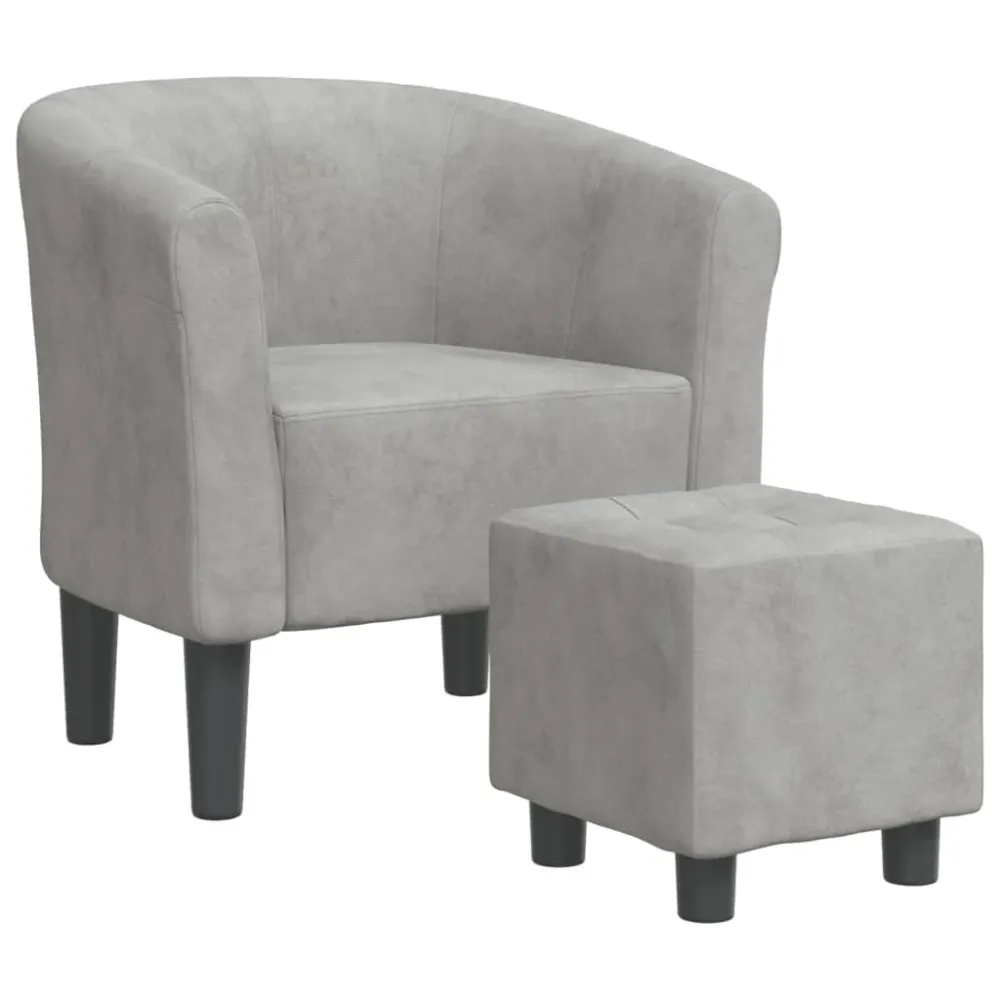 Fauteuil lounge assise confortable design novateur avec repose-pied velours gris clair DEC026421