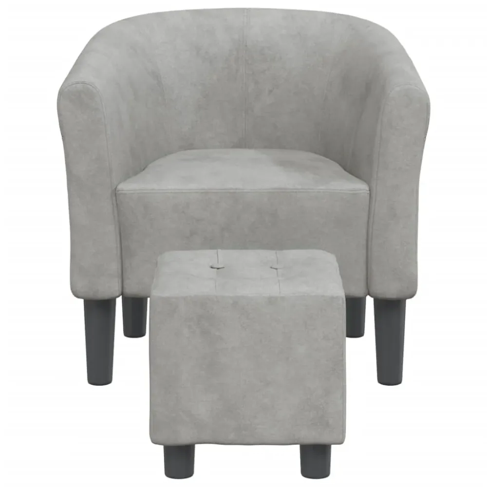 Fauteuil lounge assise confortable design novateur avec repose-pied velours gris clair DEC026421