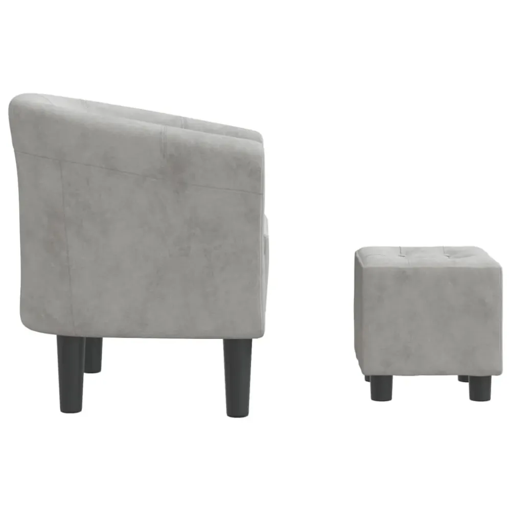 Fauteuil lounge assise confortable design novateur avec repose-pied velours gris clair DEC026421