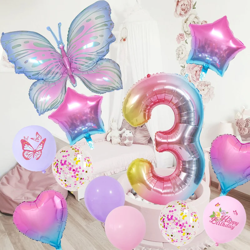Filet de sécurité Ensemble de Ballons Chiffres Papillons Dégradés Bleu Glacé pour Fête d'Anniversaire BA45