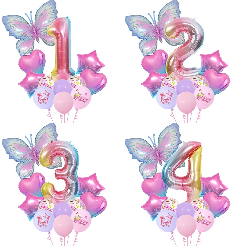 Filet de sécurité Ensemble de Ballons Chiffres Papillons Dégradés Bleu Glacé pour Fête d'Anniversaire BA45